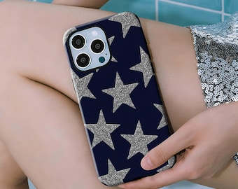 Glitzernde Star Navy Tough Case Cover Cute Y2K Aesthetic mit iPhone 17, 16, 15, 14, 13, 12, 11 Pro Max, und Samsung Galaxy S23, S22, S21, S20 Ultra.