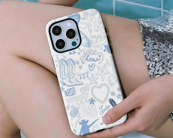 Blue Western Cowboy Girl Collage Case Compatible with iPhone 17 16 15 14 13 12 11 Plus Pro Max MagSafe S25 S24 S23 S22 Plus and Ultra.
