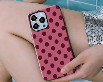Maroon Dots Case Polka Dots Pink Phone Cases with iPhone 17 16 15 14 13 12 11 Plus Pro Max MagSafe S25 S24 S23 S22 Plus and Ultra.