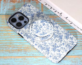 Blue Floral Pattern iPhone Case Floral Printed Cover with iPhone 17, 16, 15, 14, 13, 12, 11 Plus, Pro Max, Samsung S25, S24, S23, S22 Ultra.