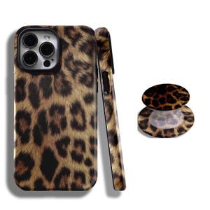 Brunt, tufft och hårt telefonskal med leopardmönster och MagSafe för iPhone 17 16 15 14 13 12 11 Plus Pro Max MagSafe S25 S24 S23 S22 Plus och Ultra