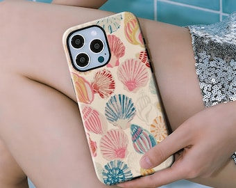Vintage Seashell Pattern Phone Case, Beachy Tropical Case, with iPhone 17 16 15 14 13 12 11 Pro Max Samsung S25 S24 S23 S22 Plus and Ultra.