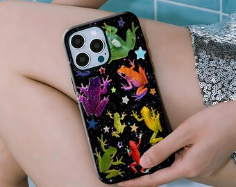 Fantasy Transparent Frog Phone Case,Colorful stars, bizarre and dreamlike,For iphone 17 16 15 14 13 12 11 Pro Max,Samsung S25 S26 ,Magsafe