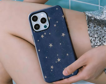 Star Phone Case Navy Blue Phone Cover Tough Case with iPhone 17 16 15 14 13 12 11 Plus Pro Max MagSafe S25 S24 S23 S22 Plus and Ultra.