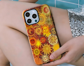 Retro Sun Phone Case, Bohemian Yellow Sunshine,with iPhone 17, 16, 15, 14, 13, 12, 11, Pro Max, and Samsung Galaxy S23, S22, S21, S20 Ultra