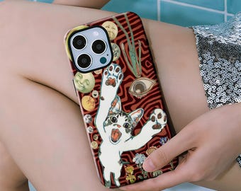 Vintage Cat Phone Case: Red Kitty iPhone Cover with iPhone 17/16/15/14/13/12/11 Plus/Pro Max and Samsung S25/S24/S23/S22 Ultra