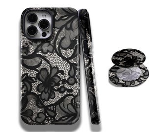 Black Lace Bride Pattern Stockings phone case, with iPhone 17, 16, 15, 14, 13, 12, 11, Pro Max and Samsung Galaxy S25, S24, S23, S22, S21