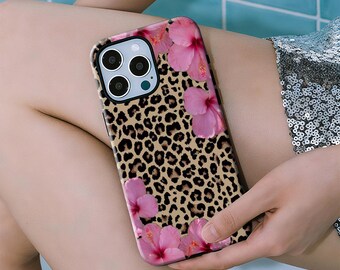 Funda para teléfono con estampado de leopardo, diseño floral primaveral femenino, para iPhone 17, 16, 15, 14, 13, 12, 11 Plus, Pro Max, Samsung S25, S24, S23, S22 Plus y Ultra
