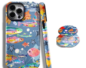 Capa estética de pescador com estampa de sardinha para iPhone 17, 16, 15, 14, 13, 12, 11 Plus, Pro Max, MagSafe, S25, S24, S23, S22 Plus e Ultra.