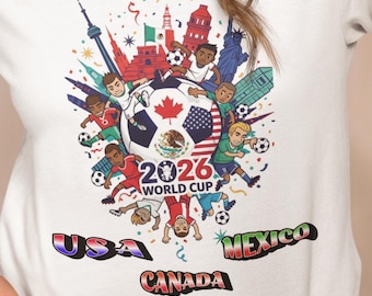 Fotbolls-VM 2026 Tröja USA Mexiko Kanada, Internationell fotbollsfan T-shirt, Global Football Tournament Graphic T-shirt