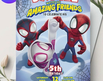 Editable Watercolor Spidey and his Amazing Friends Birthday Party Invitation | Superhero Birthday Invite Canva Template | Instant Download