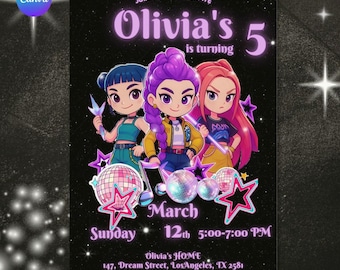 kpop Birthday Invitation | Kpop Demon Hunters Birthday Invitation Template Editable Canva Template | Kpop Anime Invite | Printable Cards
