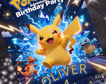 Editable Pokémon Birthday Invitation Template – Customizable Party Invite for Kids – Instant Download for Canva – Fun & Playful Design
