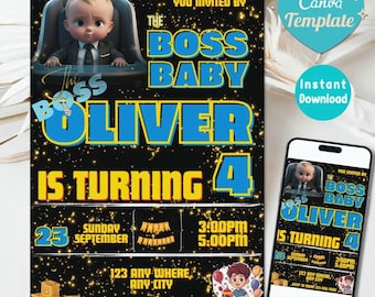 Editable Boss Baby Boy Birthday Invitation: Canva Template (Instant Download)