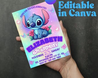 Stitch Birthday Invite Printable Stitch Template Invitation Party Invitation for Boy Girl Birthday Celebration Editable Canva Template