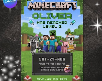 Birthday Invitation Minecrafter editable, Minecrafter birthday Invite instant download, Birthday Invitation theme Minecrafter, Game invite