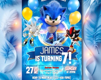 Editable Sonic Birthday Invitation Template, Kids Video Game Party Invite, Printable Sonic Party Invite, Canva Digital Download