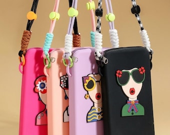 Funda de silicona para teléfono con correa ajustable, bandolera pequeña de viaje, soporte ligero para móvil