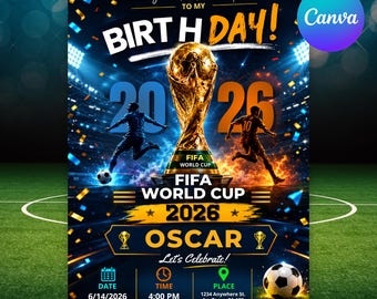 World Cup 2026 Soccer Party Invitation, Football Watch Party Invite, Soccer Birthday Invite, Futbol Bday, Editable Canva Template, Digital