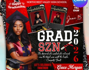 Graduate Flyer, Graduation Party Flyer, Graduation Invitation, College Decision, Class of 2026 Flyer, Senior Grad Announce, Canva Editable