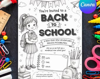 Back to School Party Invitation, End of Summer Party, Back To School ,Party Invitation, Hello school kids celebration, Canva Editable