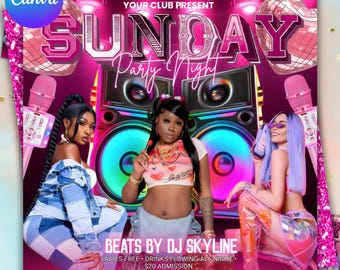 Sunday Hangover Party Flyer, Sunday Party Flyer, Sunday Club Party Flyer, Sunday Club Flyer Template, Club Party Flyer, Canva Editable