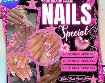 Nail Special Flyer, Nail Flyer, Nail Sale Flyer, Booking flyer ,Social Media ,Nail Flyer Post, Editable Canva Template