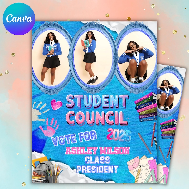 Student Council Campaign Flyer Template, Editable Canva Poster, School ...