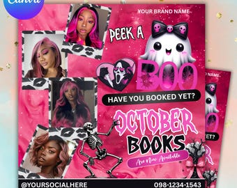 Mall för bokningsflyer för oktober - Halloween-bokningsmall i Canva för hår, fransar och skönhetstjänster