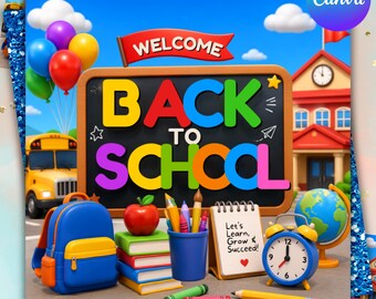 Back to School Flyer Template, School Supplies Giveaway Flyer,Canva Editable Social Media Post (Digital Download)