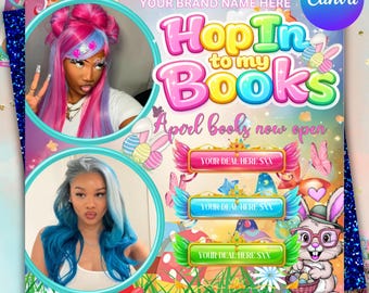 Editable April Booking Flyer, Easter Theme, Hop to My Books, Canva Template, Instant Digital Download, Service Promotion