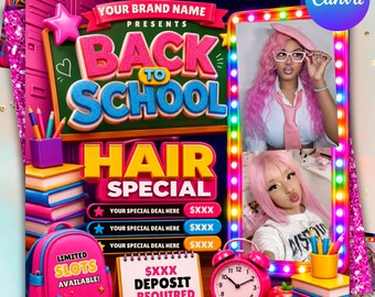 Back To School Flyer, Back To School Bookings Flyer, Back To School Sale Flyer, Back To School Hair Flyer, Back 2 School Flyer, DIY Canva