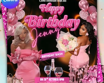 Birthday Party Flyer Template For Canva | Scorpio Flyer | Party Flyer| Birthday Party Invitation Flyer| Girl Birthday Flyer | Black Pink