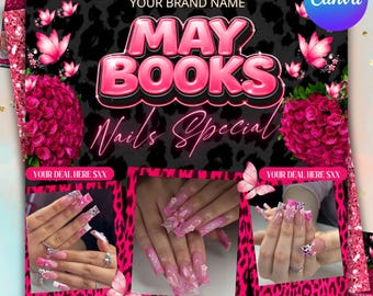 May Nail Booking Flyer, Mother's Day Nail Tech Flyer, Nail Special Deal Flyer, Book Now Nails Flyer, Beauty Salon Promotion, Canva Editable