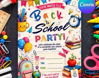 Back to School Invitation, Editable School Event Flyer, End of Summer Kids Party, Hello School Celebration, Canva Template, Instant Download