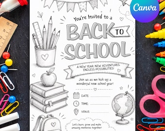 Back To School Party Invitation, Editable Canva Invite (Digital Download)