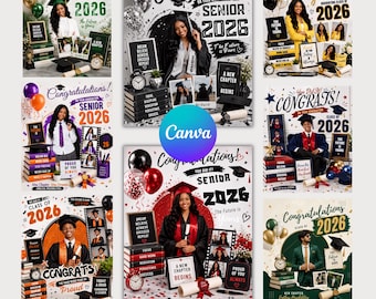 12x Graduation Photo Shirt Bundle for Canva, Editable Class of 2026 Senior T-Shirt Templates, High School Grad PNG Designs, DIY Grad Graphic