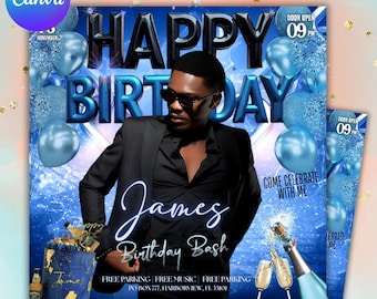 Men's Birthday Party Flyer: Birthday Flyer, Birthday Party Flyer Club Event, Canva Template (Digital Download)