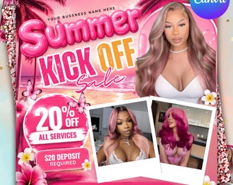 Summer Booking Flyer, DIY Braids Booking Flyer, Braids Summer Sale Flyer, Summer Deals Flyer, Editable Canva Template, Instant Download
