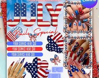 July Booking Flyer Template | 4th of July Appointments Open Flyer | Hair Stylist Flyer| Hair Extensions, , Lashes & Makeup Book Now Flyer
