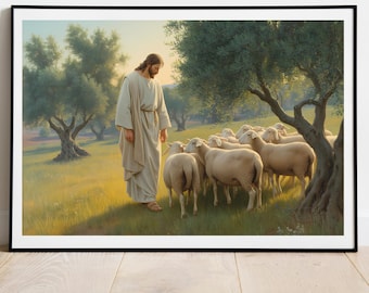 Jesus the Good Shepherd Art: Christian Bible Pastoral Scene (Digital Download)