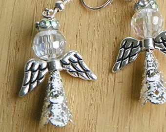 Angel Earrings silver earrings religious earrings First Communion Earrings Confirmation Earrings crystal earrings dangle earrings drop earri