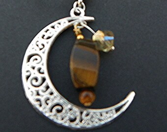 Crescent Moon Necklace Tiger Eye necklace Mothers Day necklace cescent moon pendant tiger eye pendant Mothers Day pendant mens necklace