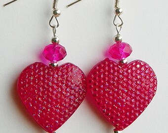 Valentine's Day Earrings valentine earrings valentines day jewelry heart earrings pink heart earrings sparkly earrings dangle earrings drop