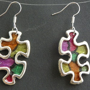 Autism Earrings Autism awareness earrings puzzle earrings Autism puzzle earrings colorful earrings puzzle piece earrings light weight earri image 2