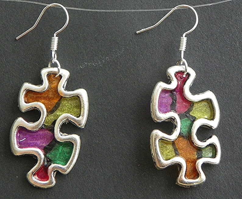 Autism Earrings Autism awareness earrings puzzle earrings Autism puzzle earrings colorful earrings puzzle piece earrings light weight earri image 2