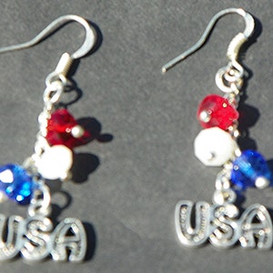 July 4th earrings 4th of July earrings USA Earrings red white and blue earrings Swarovski Crystal earrings USA patriotic earrings American image 2