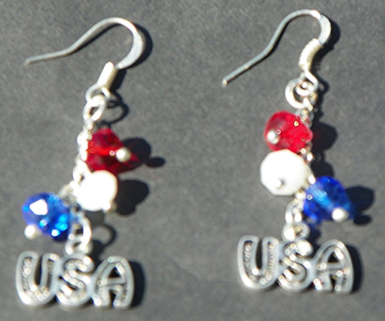 July 4th earrings 4th of July earrings USA Earrings red white and blue earrings Swarovski Crystal earrings USA patriotic earrings American image 2