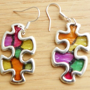 Autism Earrings Autism awareness earrings puzzle earrings Autism puzzle earrings colorful earrings puzzle piece earrings light weight earri image 4