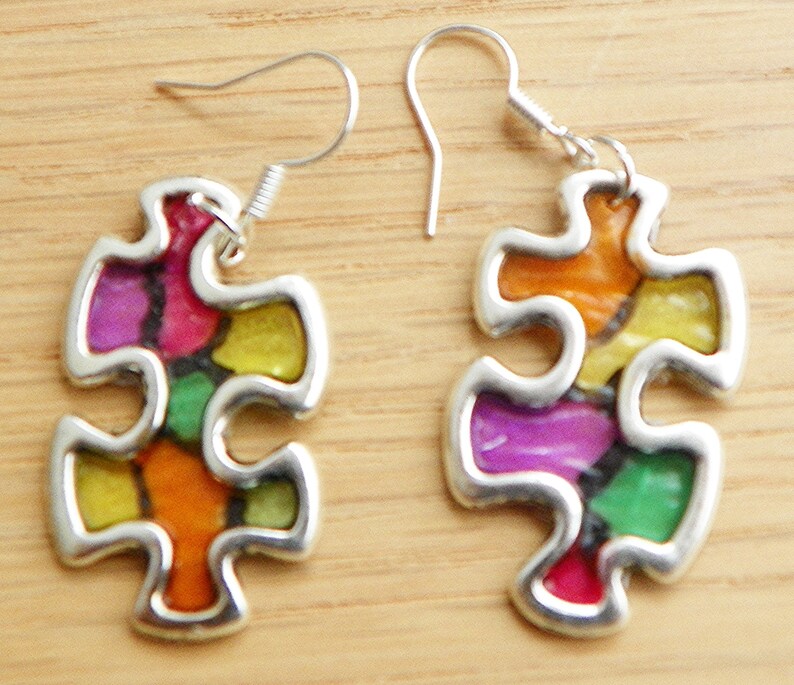 Autism Earrings Autism awareness earrings puzzle earrings Autism puzzle earrings colorful earrings puzzle piece earrings light weight earri image 4